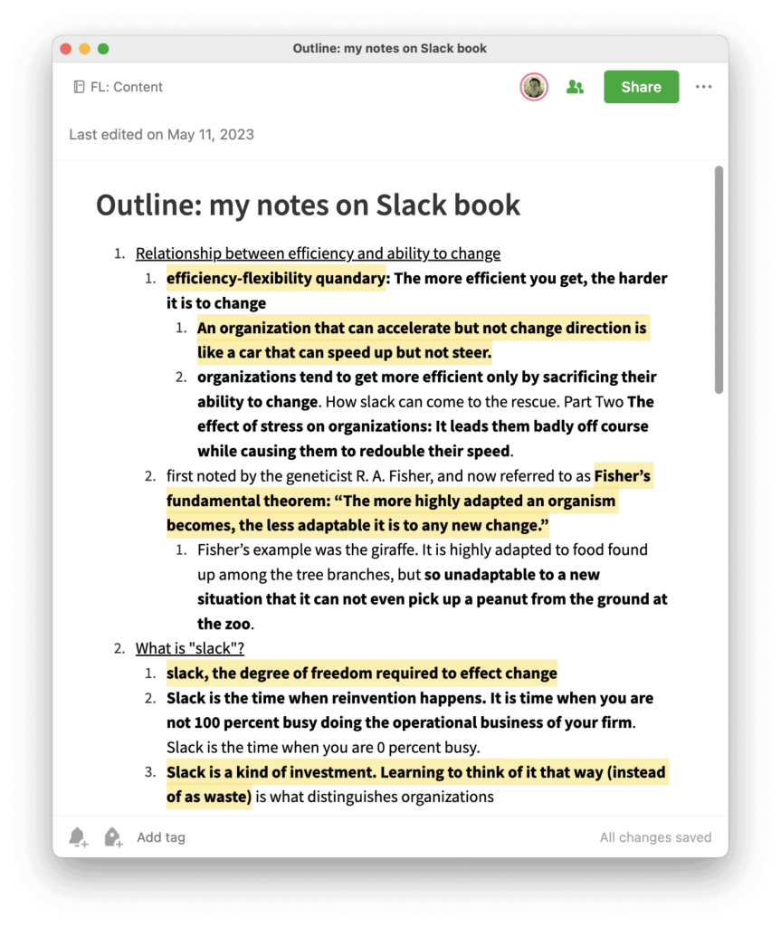 Outline of the book Slack
