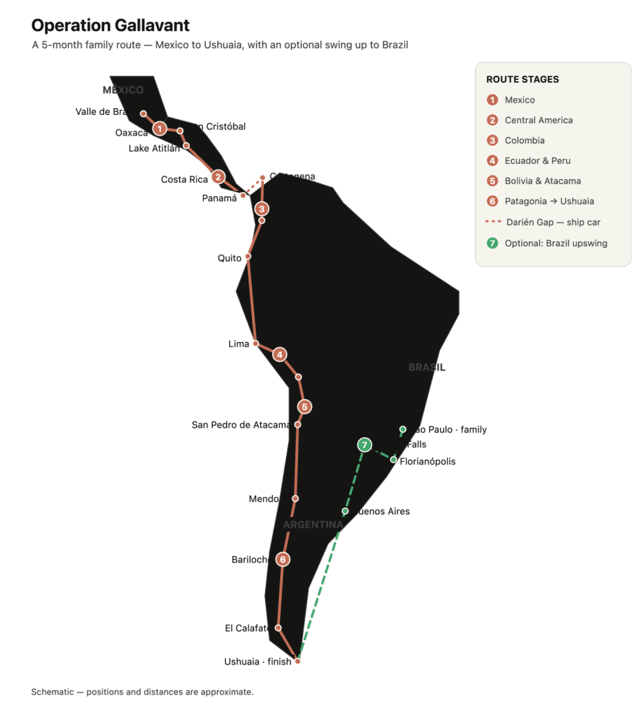 Operation Gallavant Graphic - A map including Mexico and South America